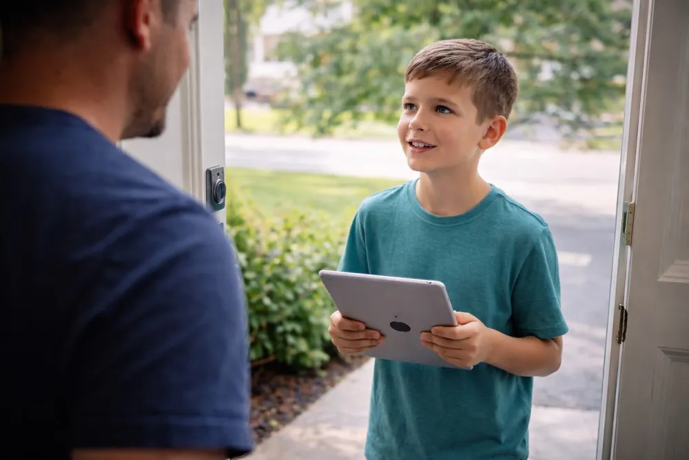Kid walking a neighborhood route